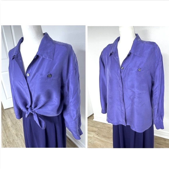 I.C.E. Tops - 🆕 Vintage blouse pure silk classic button up light purple  w/long sleeves mint